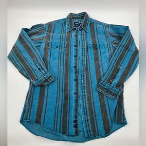 Vtg Wrangler Brushpopper Shirt | Western Rodeo Cowboy Blue Black Striped Shirt